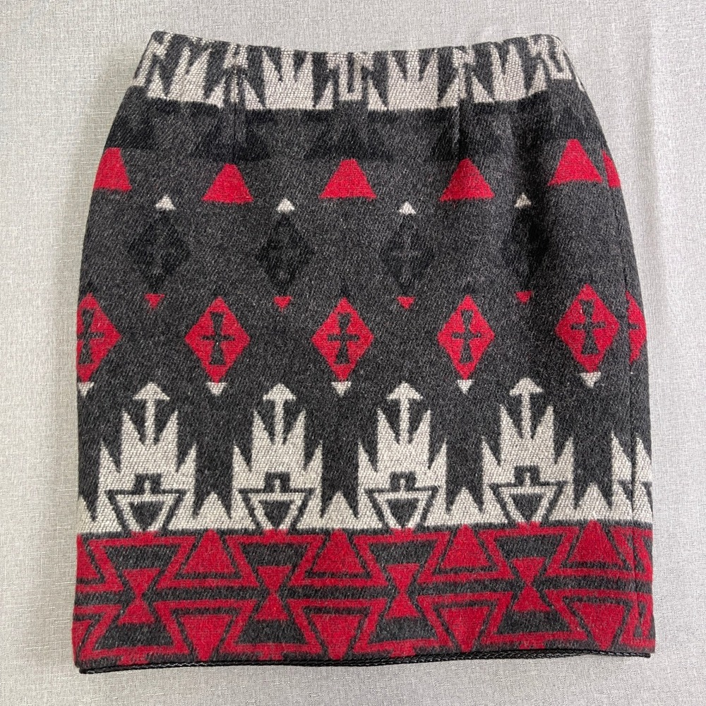 The Last Best Place Southwestern Aztec Wool Blend Mini Skirt Womens 8 Red Gray